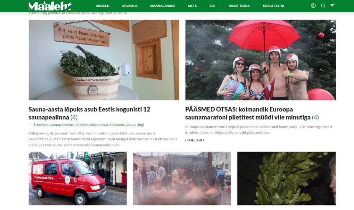 Ekraanitõmmis Maalehe saunaportaali ava-artiklitest