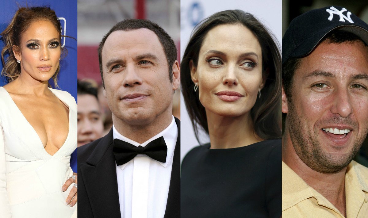 Jennifer Lopez, John Travolta, Angelina Jolie, Adam Sandler