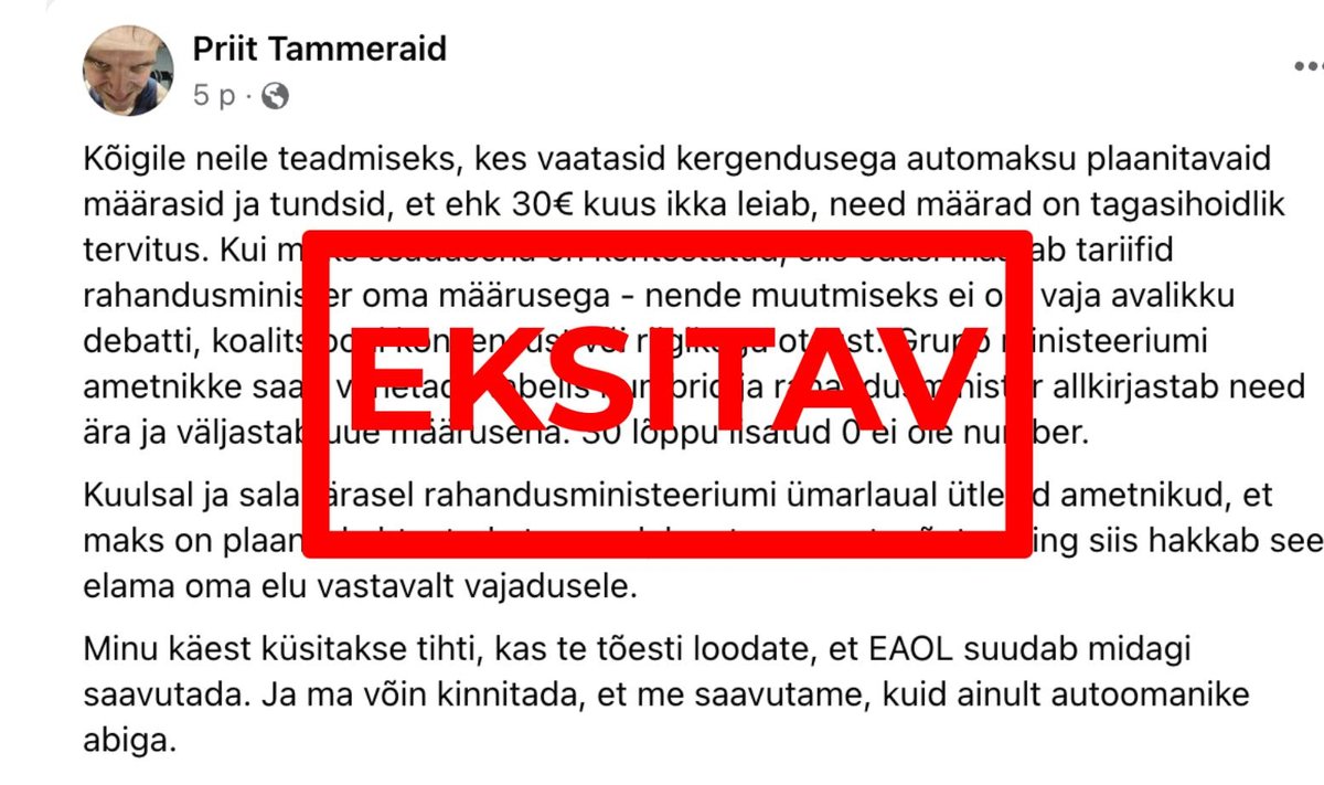 Kuvatõmmis Priit Tammeraidi Facebooki postitusest