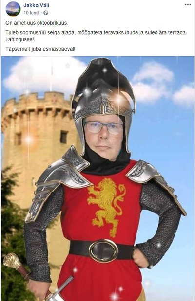 Jakko Väli sotsiaalmeediapostitus.