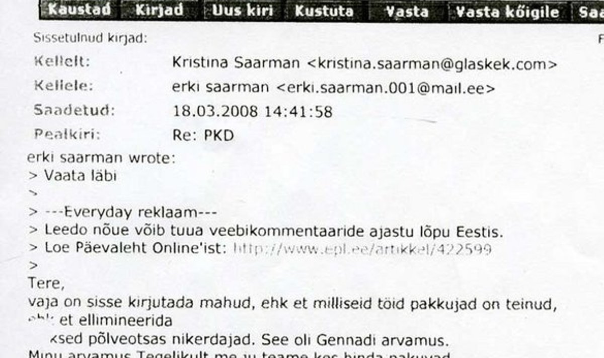 VÕRU POLIITIKA SALADUSED: Näide Erki Saarmani kirjavahetusest oma abikaasaga.