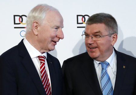 File photo of EOC President Hickey and IOC President Bach in Frankfurt