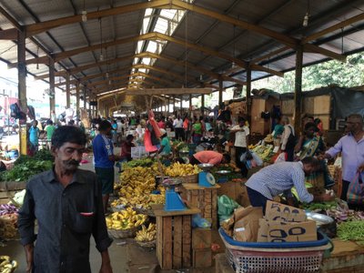 Pealinnas paiknev turg, kus peamiseks müügiartikliks oli erinevates värvitoonides banaanikobarad.