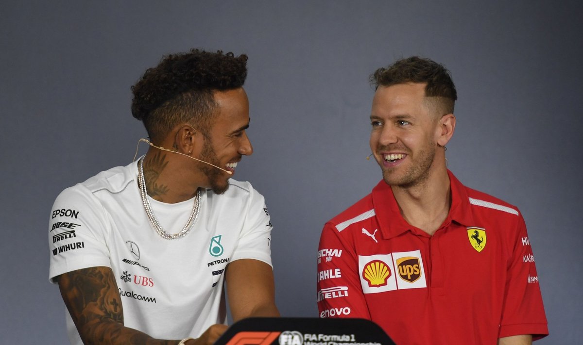 Lõbusas meeleolus Lewis Hamilton ja Sebastian Vettel