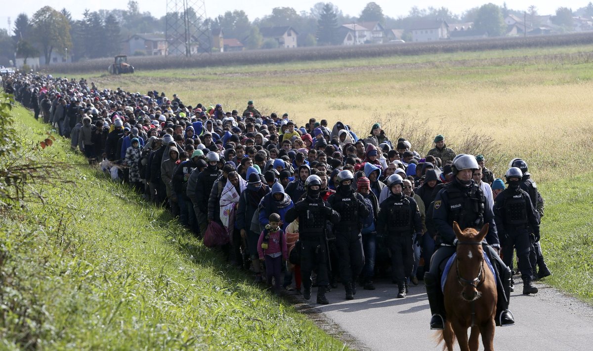 Ratsapolitsei juhtimas piiri ületanud põgenikke teisipäeva hommikul Sloveenias