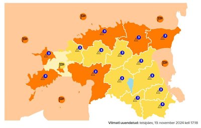 Enamiku maakondade kohta on antud kolm hoiatust: libedate teeolude hoiatus, lörtsi- ja lumesajuhoiatus ning tugeva tuule hoiatus. Oranž ehk teise taseme ilmahoiatus märgib, et ilm on muutunud ohtlikuks.