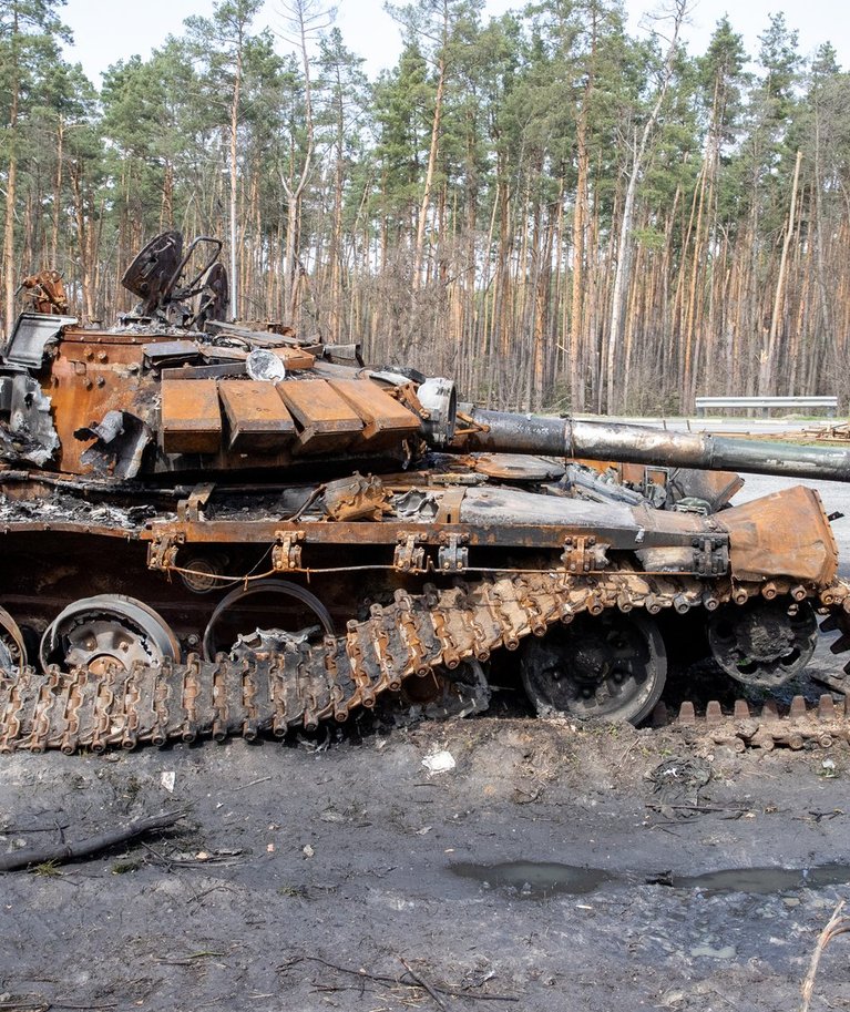 Põlenud vene tank.