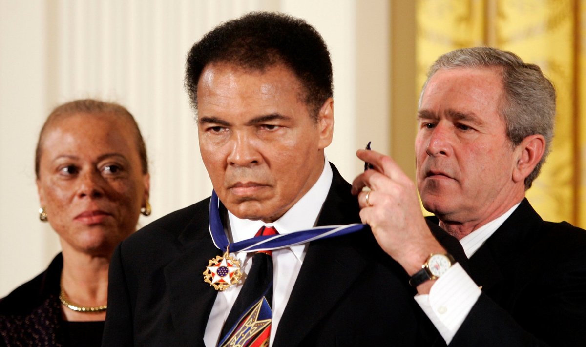 File photo of US President Bush awarding boxing legend Muhammad Ali with the Presidential Medal of Freedom in Washington