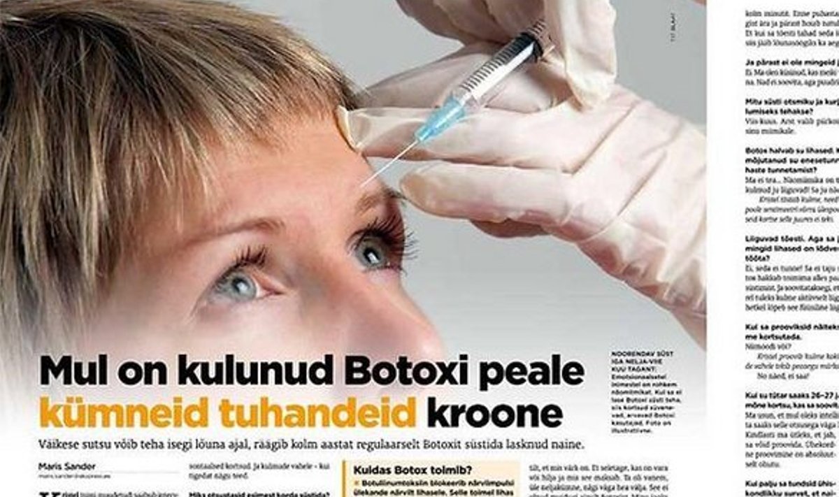 ALGUSES VITAMIINISÜSTID, EDASI BOTOX? Lugu naisest, kes on kulutanud Botoxi süstide peale kümneid tuhandeid kroone, vt EE 9. oktoober, 2009.