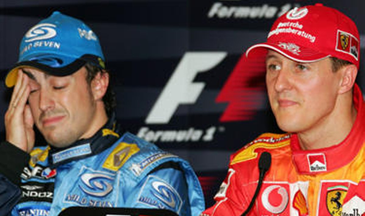 Fernando Alonso ja Michael Schumacher kvalifikatsioonijärgsel pressikonverentsil