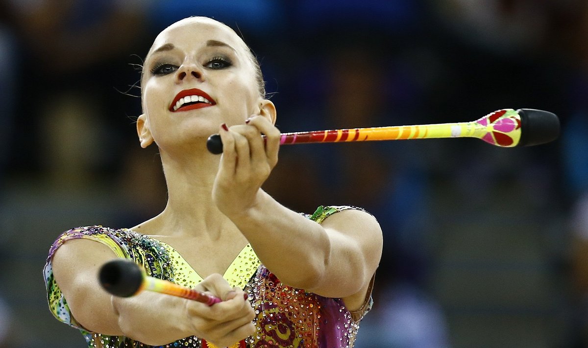 Kudryavtseva of Russia performs during the rhythmic gymnastics individual clubs final at the 1st European Games in Baku