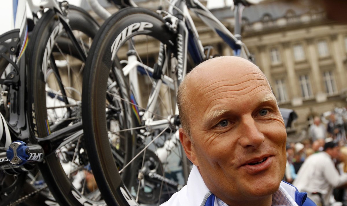 Saxo Bank team manager Bjarne Riis of Denmark is seen at the start of the second stage of the Tour de France cycling race from Brussels to Spa