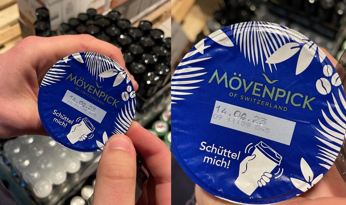 VÕLTSING: Lugeja pöördus Delfisse, kui avastas poes, et kohvijoogi kaantel oli aegumistähtaegu pastakaga parandatud.