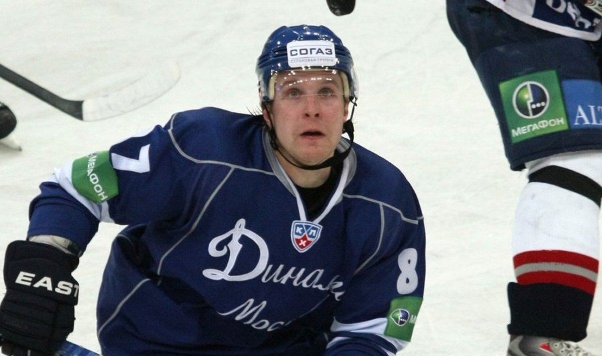 Dynamo Moscow's center Leonid Komarov during a 45th round match of the Continental Hockey League (KHL).