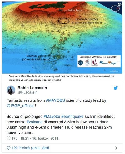 Laiem plaan uuest vulkaanist Mayotte saare lähistel