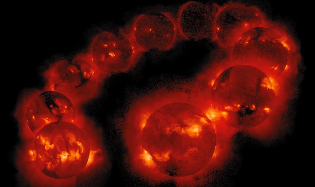 Päikese aktiivsuse tsükkel ajavahemikul 1991-2001. (Foto: Yohkoh/ISAS/Lockheed-Martin/NAOJ/U. Tokyo/NASA.)