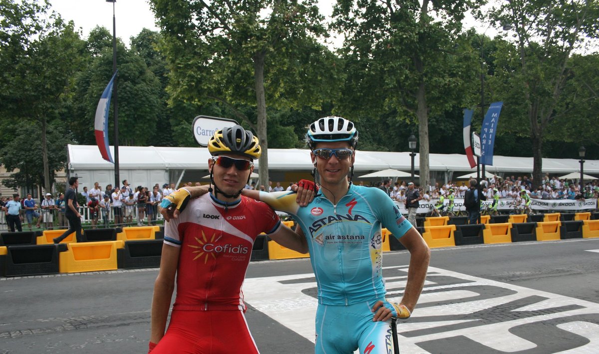 Tour de France’il olid Rein Taaramäe (vasakul) ja Tanel Kangert veel konkurendid, alates jaanuarist pedaalivad aga mõlemad Astana helesinises sõiduvormis.