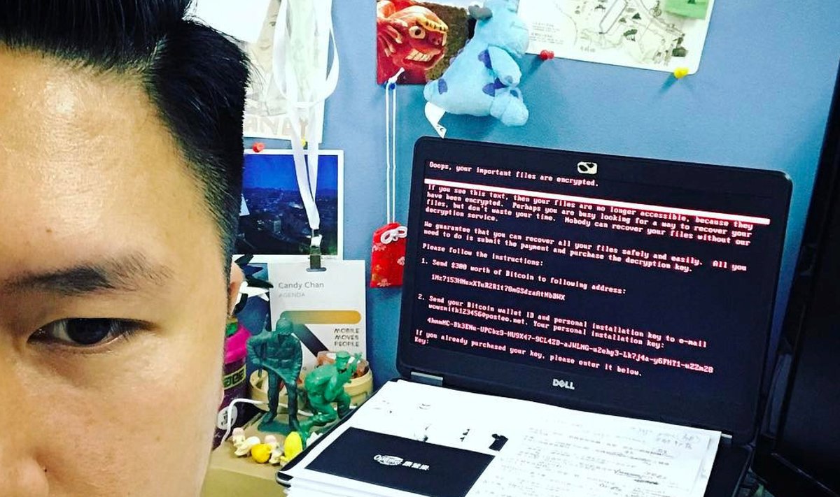 Reklaamiagentuuride võrgustiku WPP Hogkongi osakonna töötaja autoportree Petjaga nakatunud arvutiga.