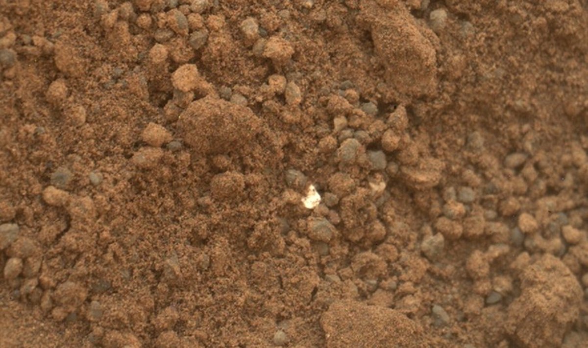 Sätendav tükike Marsi pinnal marsikulgur Curiosity kõrval