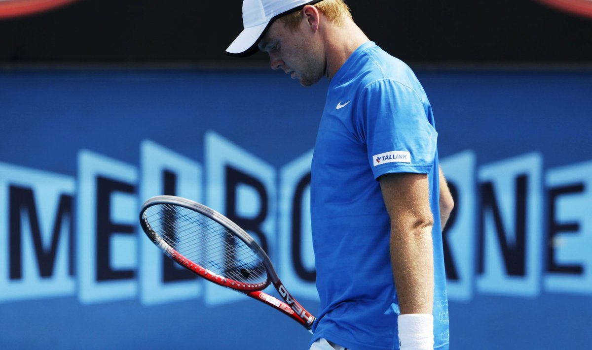 Zopp of Estonia reacts during his men's singles match against James Duckworth of Australia at Australian Open in Melbourne