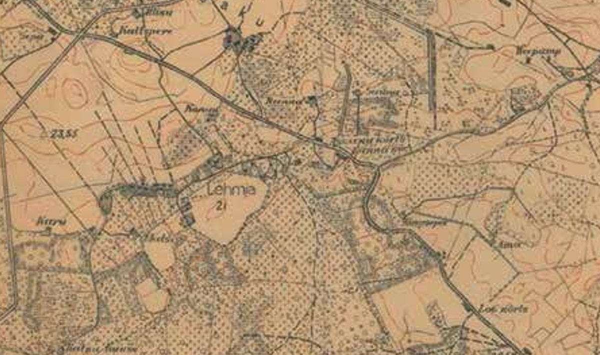 Teede võrgustik Lehmja-Mõigu ja Rae mõisa vahel aastal 1915