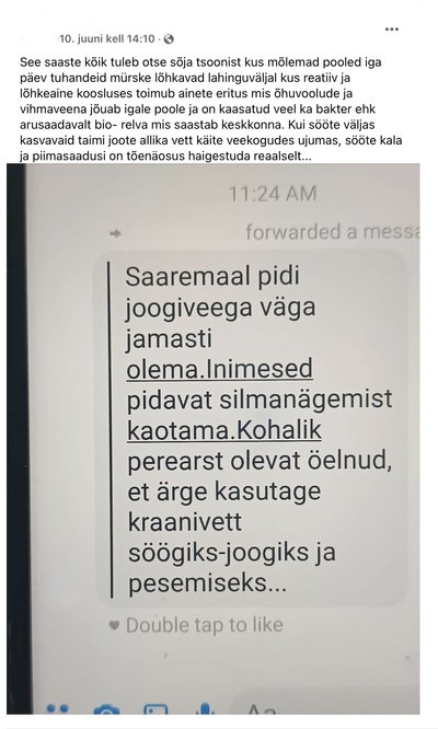 Kuvatõmmis Facebooki postitusest