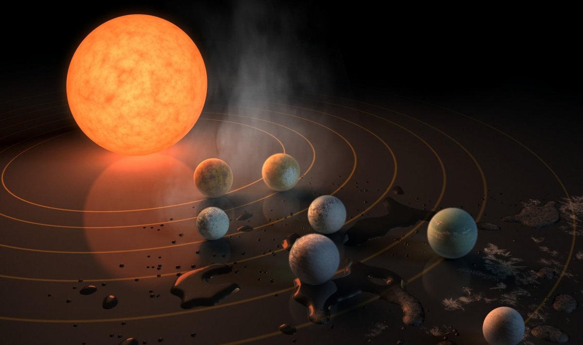 TRAPPIST-1 planeedid kunstniku kujutluses. 