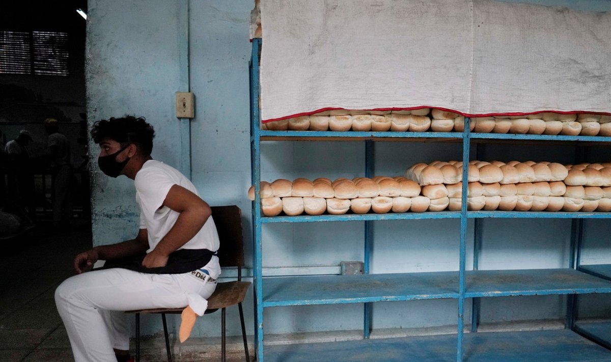 MAISILEIBA VASTU TAHTMIST: Pagarikoja tööline Havannas. Pagarid panevad Kuubal leiva sisse üha rohkem kõrvitsa- või maisijahu, mistõttu kurdavad kohalikud, et leib maitseb nagu vettinud mais.
