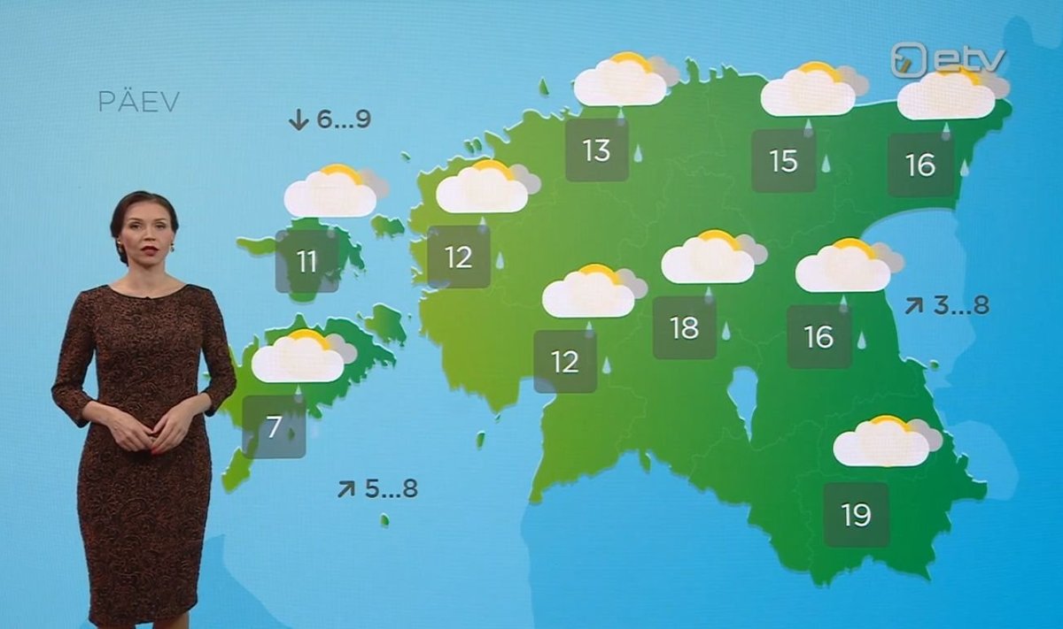 Pühapäeval „Aktuaalses kaameras“ näidatud ilmakaart näitas Saaremaa kohta 7 soojakraadi.