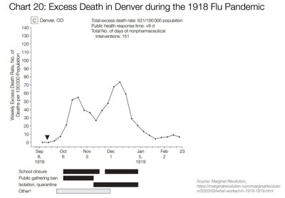 Liigsuremus Denveris gripipandeemia ajal 1918. Surmad 100 000 elaniku kohta.