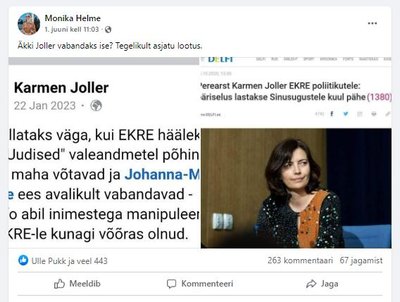 Valeinfo levitajatest ehk nimekaim on Riigikogu liige Helle-Moonika Helme, kelle postitus ohtralt tähelepanu on kogunud.