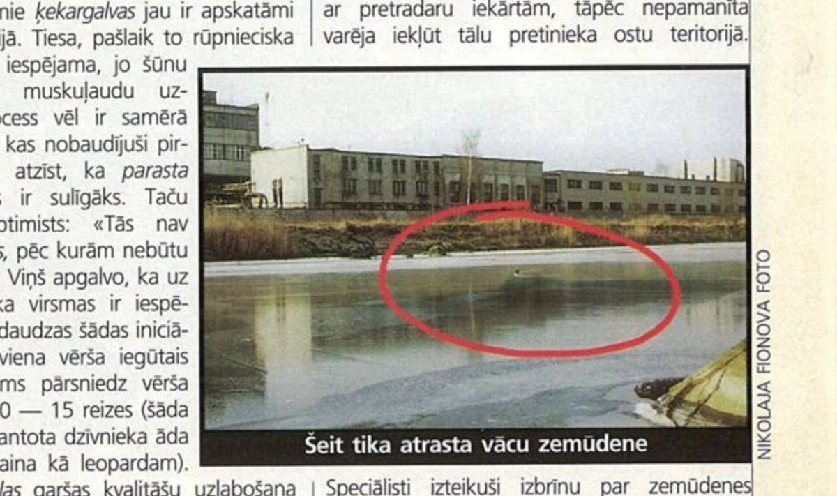 Ajakirja Klubs 1996. aasta lugu allveelaevast. Pildil leiupaik.