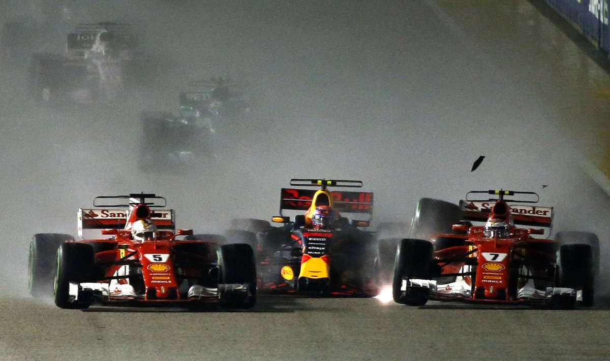 Vettel, Verstappen ja Räikkönen Singapuri etapi stardis