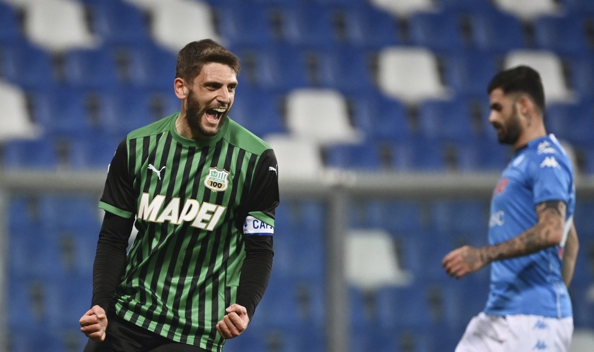Itaalia klubi Sassuolo põhivormis kasutatakse palju rohelist. Pildil Domenico Berardi.