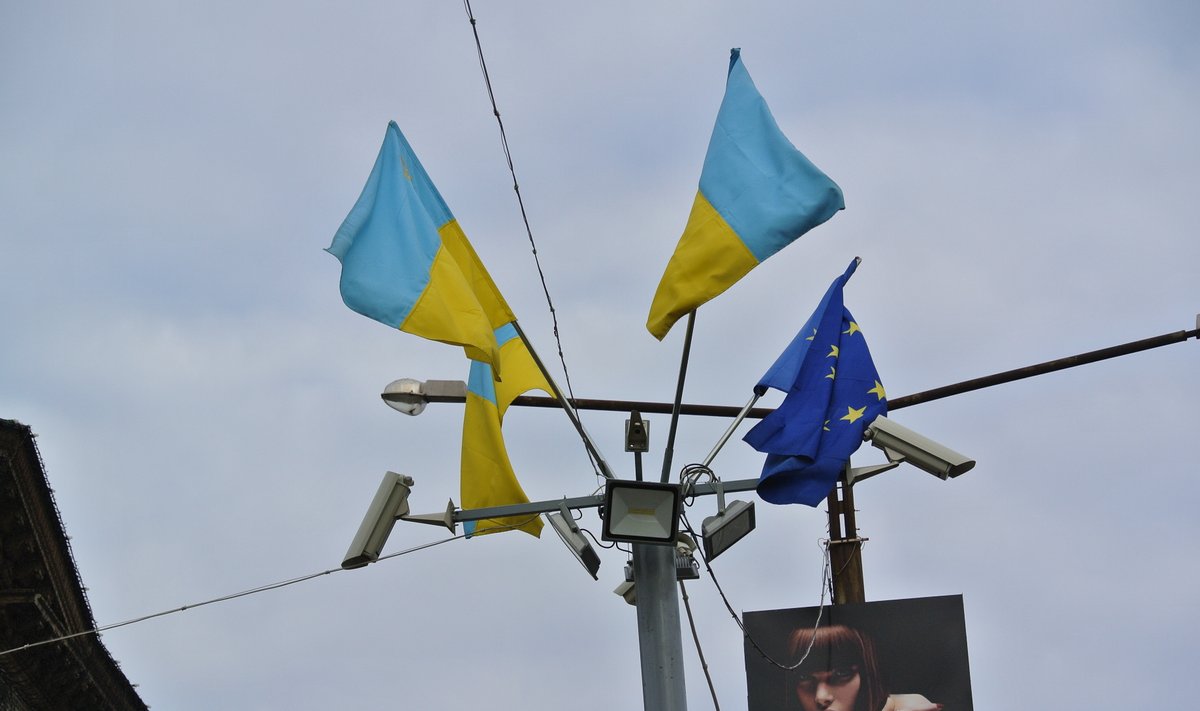 Ukraina lipud ELi lipu kõrval