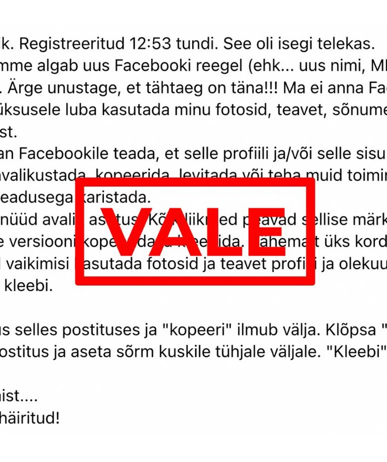 Kuvatõmmis Facebooki postitusest