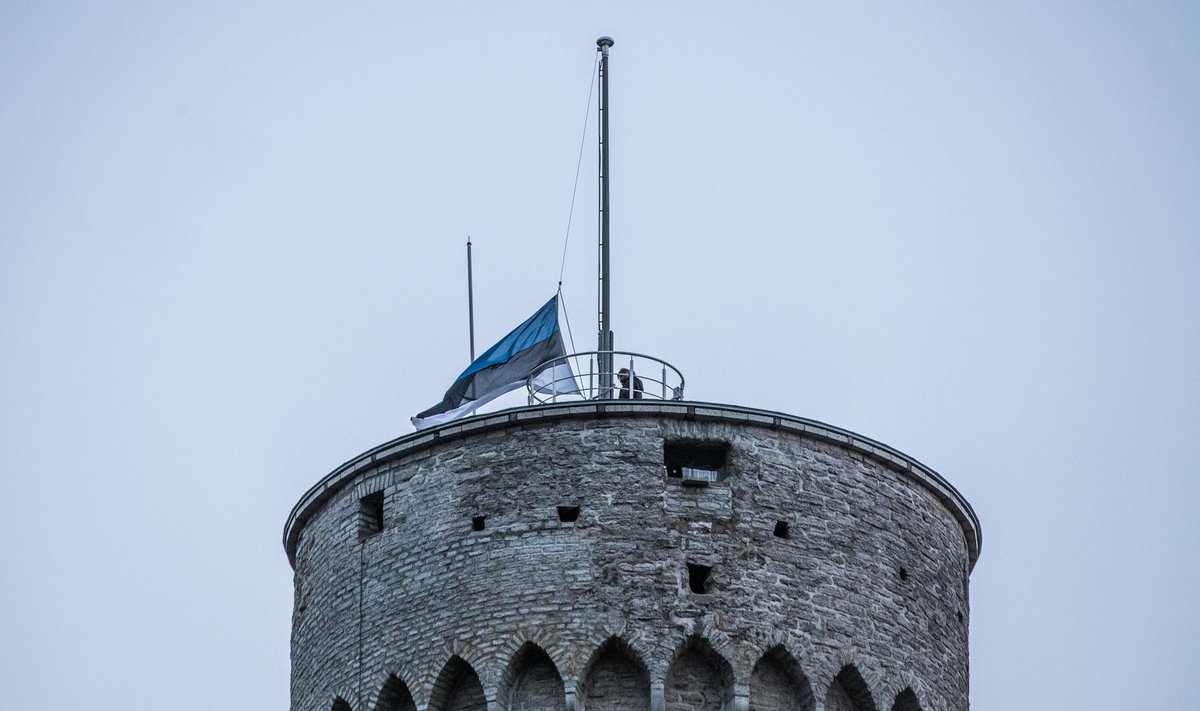 Kuberneri aias tähistati piduliku tseremooniaga 100 aasta möödumist sinimustvalge lipu heiskamisest riigilipuna Pika Hermanni torni.