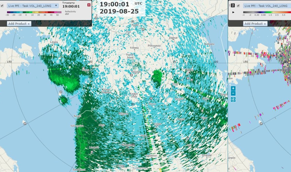 Lindude radaripilt: 25. augusti õhtupoolikul on linnud Liivi lahe ümbruses just lendu tõusnud ja suunduvad lõuna poole.