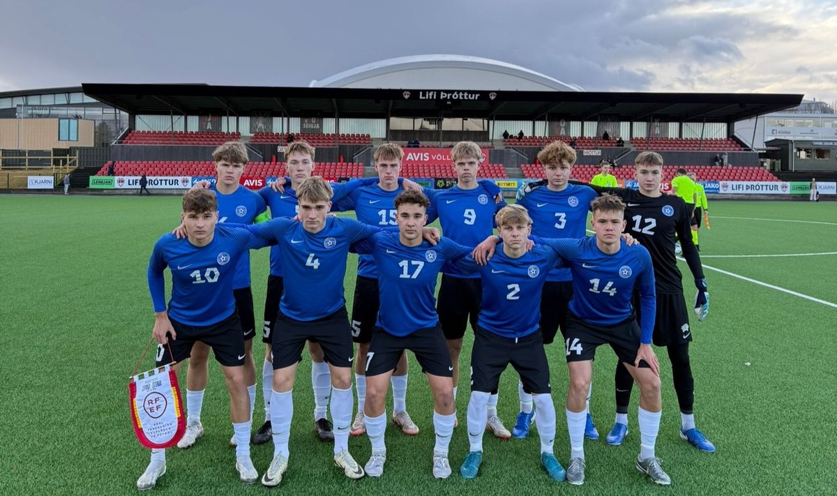 Eesti noormeeste U17 koondise algkoosseis kohtumises Hispaaniaga. 