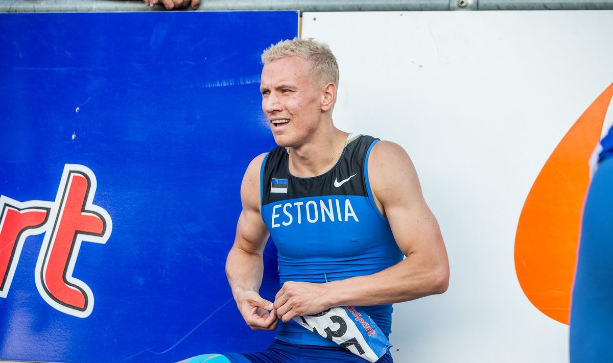 Marek Niit pärast 200 m jooksus Eesti meistriks tulekut.