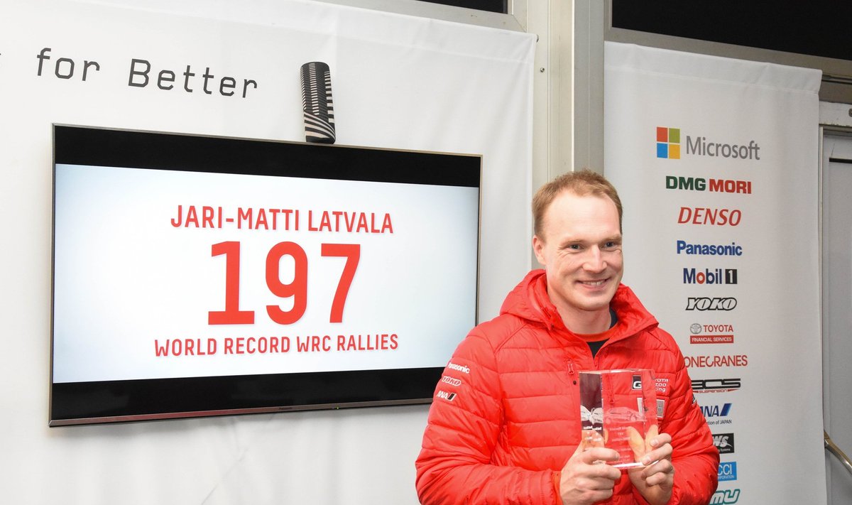 Toyota rallitiim tähistas Jari-Matti Latvala MM-rallidel osalemise rekordimeheks saamist