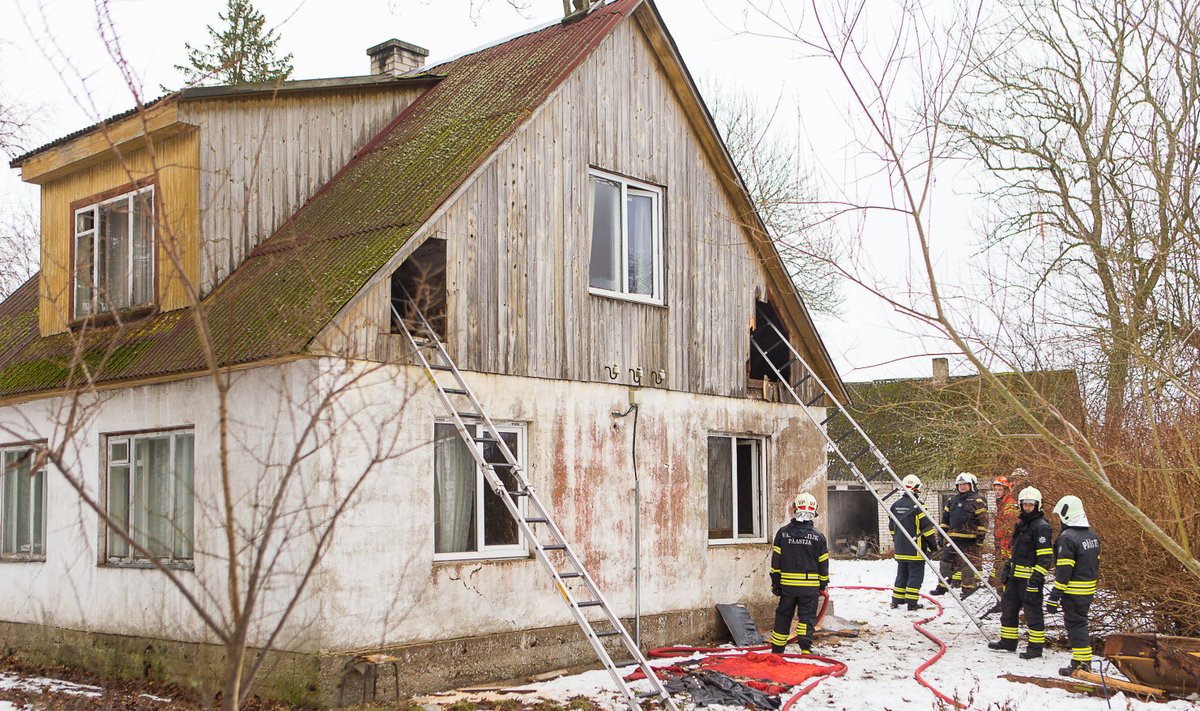 Päästjad käisid redelite abil kontrollimas ka maja pööningut.