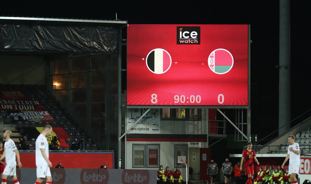 Leuveni staadioni tabloo pärast Belgia - Valgevene MM-valikmängu.