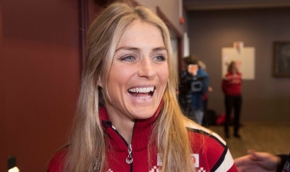 Norwegian cross-country skier Therese Johaug attends a news conference in Beitostolen
