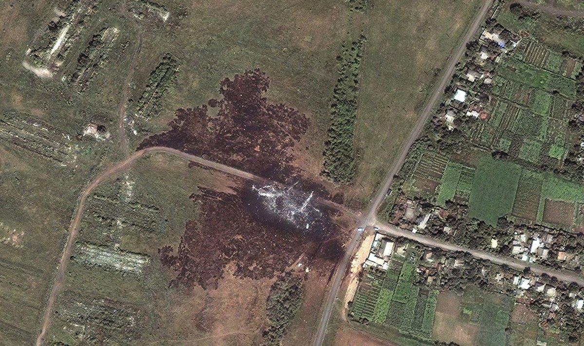 A satellite image shows the crash site of Malaysia Airlines flight MH17 in the Ukraine in this DigitalGlobe handout photo