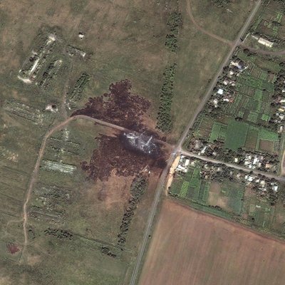 A satellite image shows the crash site of Malaysia Airlines flight MH17 in the Ukraine in this DigitalGlobe handout photo