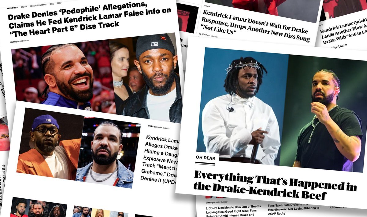 MEEDIA PODISEB: Drake'i ja Kendrick Lamari kemplemine toodab katkematult uusi uudiseid ja analüüse.