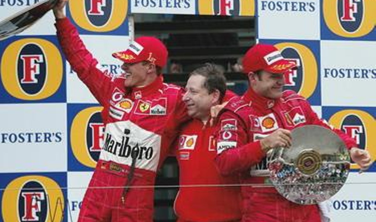 Michael Schumacher, Jean Todt ja Rubens Barrichello Austraalia GP poodiumil