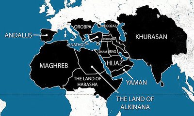 Veidi liialdatud kaart Islamiriigi territoriaalsete nõuete kohta. https://i.dawn.com