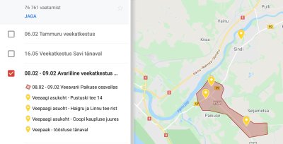 Kuvatõmmis Google Maps'ist. Veeavarii Pärnumaal.
